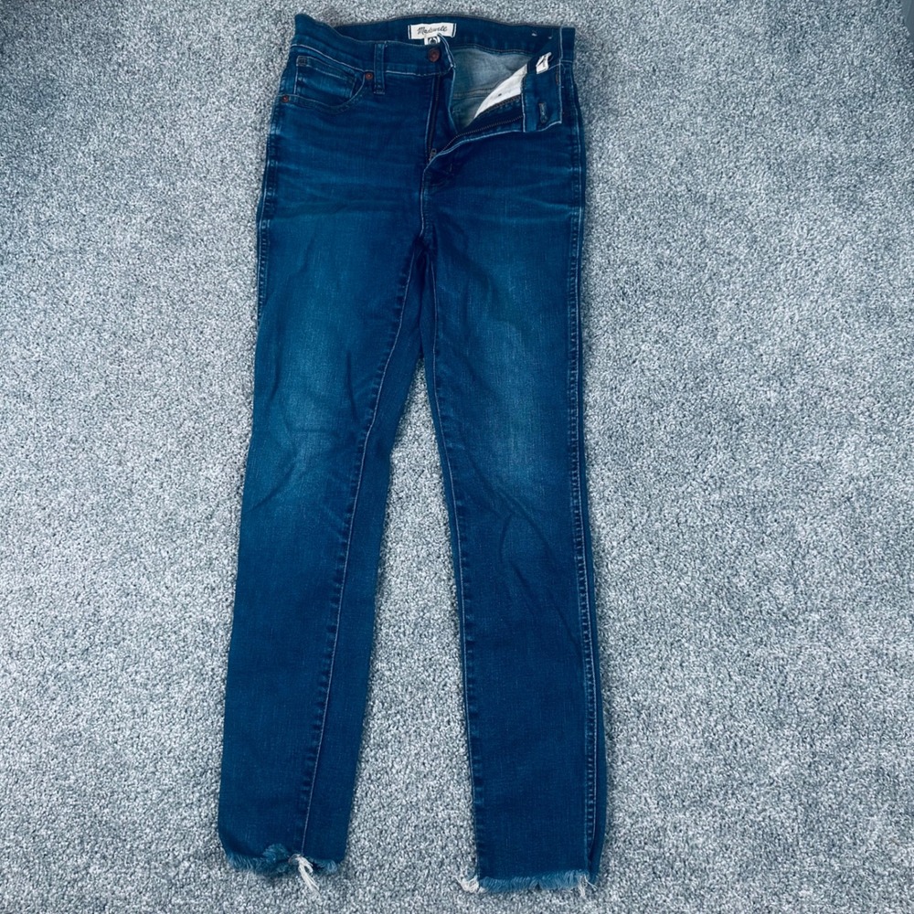 Madewell 10" High-Rise Skinny Jeans Women 26 Dark Wash Frayed Denim Slim Fit - Picture 2 of 9